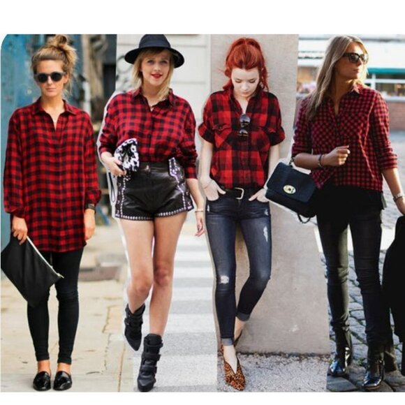 Forever21 Red Black Buffalo Plaid Long Sleeve Flannel Shirt Size Large Oversized - Picture 1 of 14